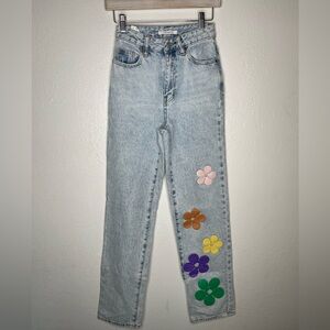 Pacsun Light Wash 90’s boyfriend Jeans with Colorful Flowers